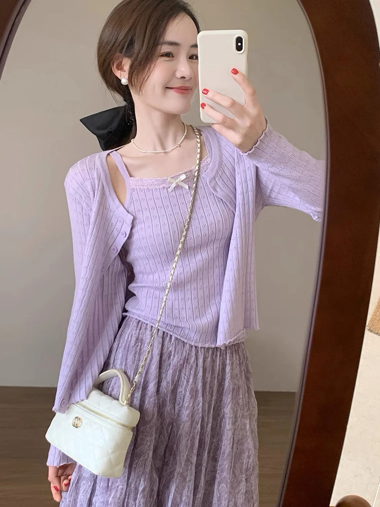 

Нежный и элегантный комплект-двойка с узлом для стройности, летняя новинка 2026 года, модный омолаживающий ансамбль