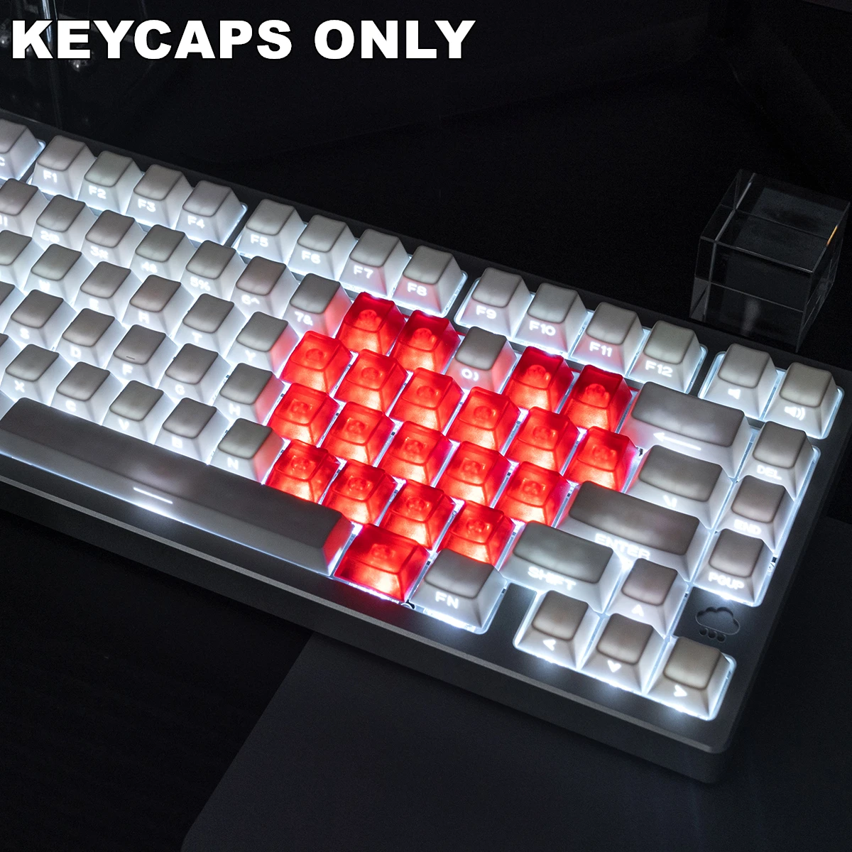 Copritasti per PC traslucidi trasparenti con carattere del cuore Set di copritasti per leggende serigrafiche per kit tastiera meccanica Mx Cherry Switch