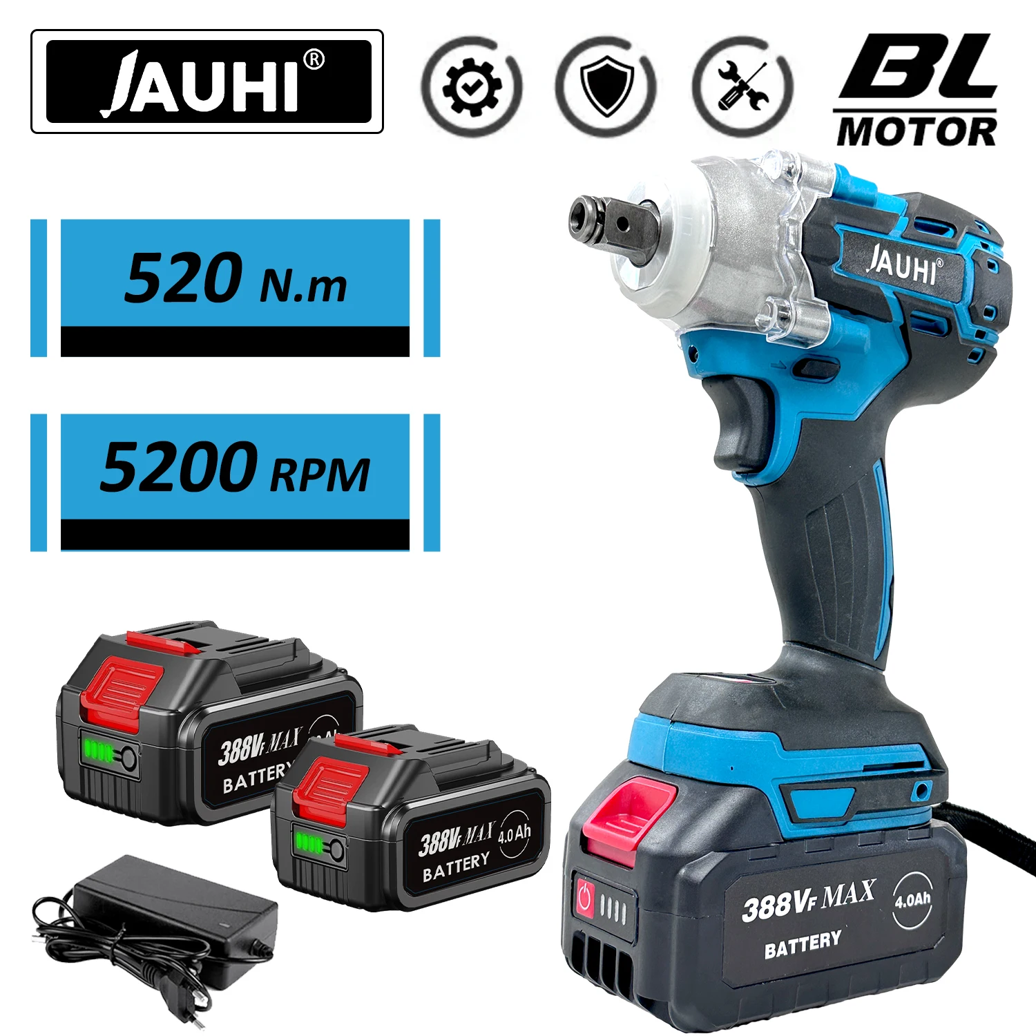 JAUHI 2 IN 1 Brushless Cordless Electric Impact Wrench 1/2 inch Screwdriver Socket Power Tools Compatible for Makita 18V Battery