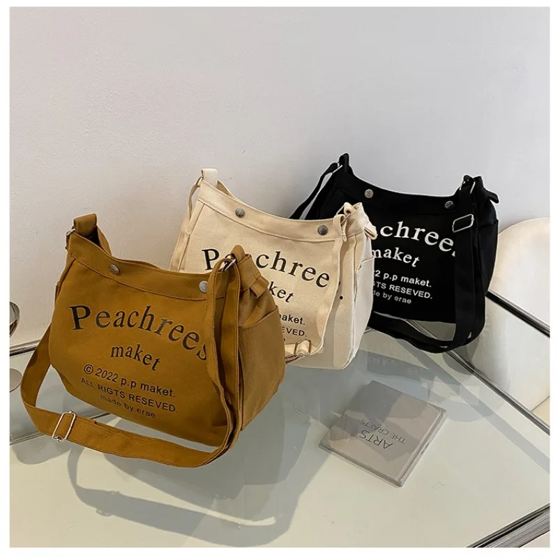 

1pcs Fashion Canvas Crossbody Bag Large Capacity Travel Shoulder Tote for Outdoor Commuting Lightweight Casual Shoulder Bag