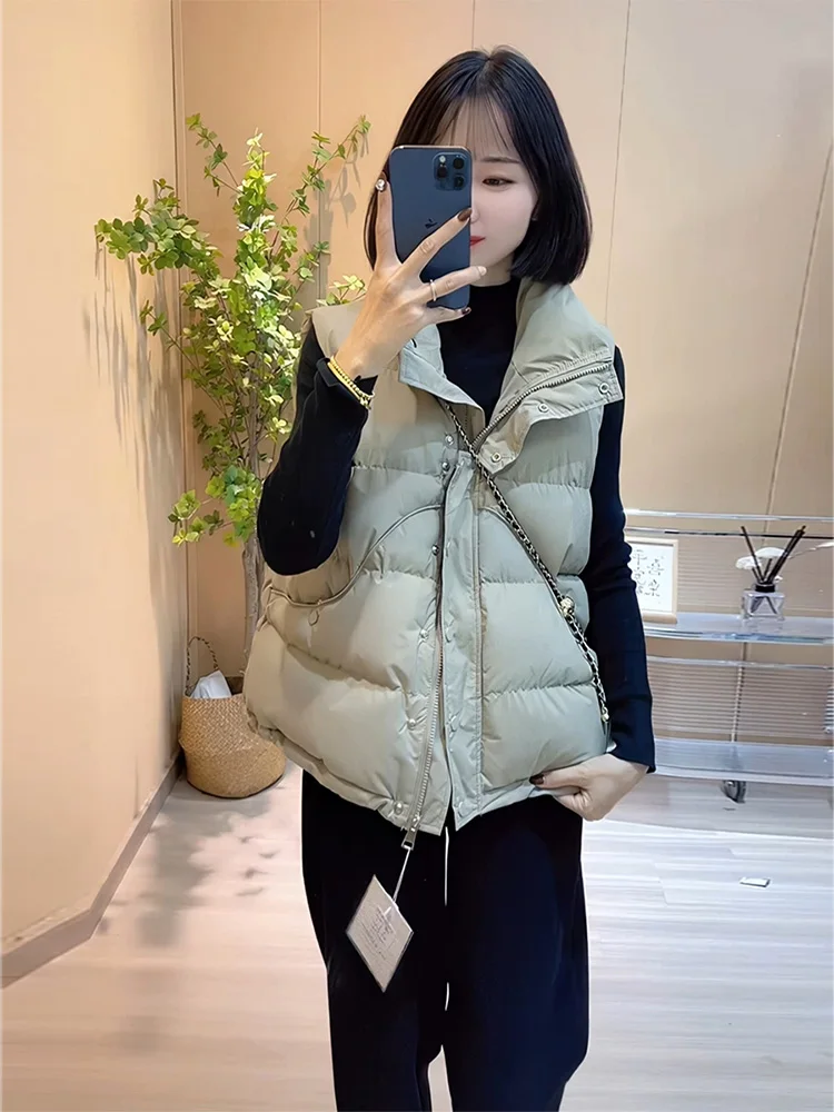 Women's Short Cotton Vest 2026 Winter Thickened Warm Casual Fashionable Bread Clothes Zipper Style All-Match Style Pure Color