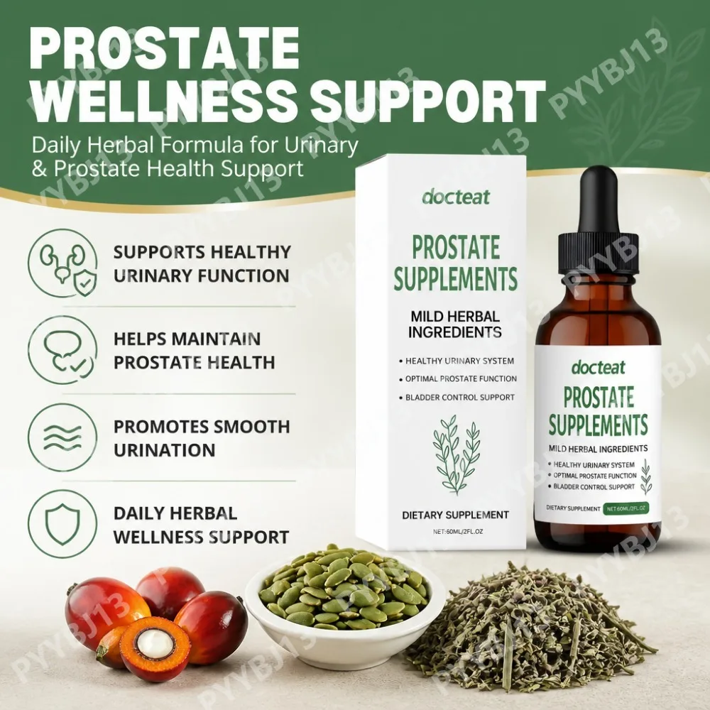 Docteat Prostate Support Liquid Drops Saw Palmetto Nettle Root Pumpkin Seed Extract Men's Daily Wellness 60ml 2 fl oz 30 Days