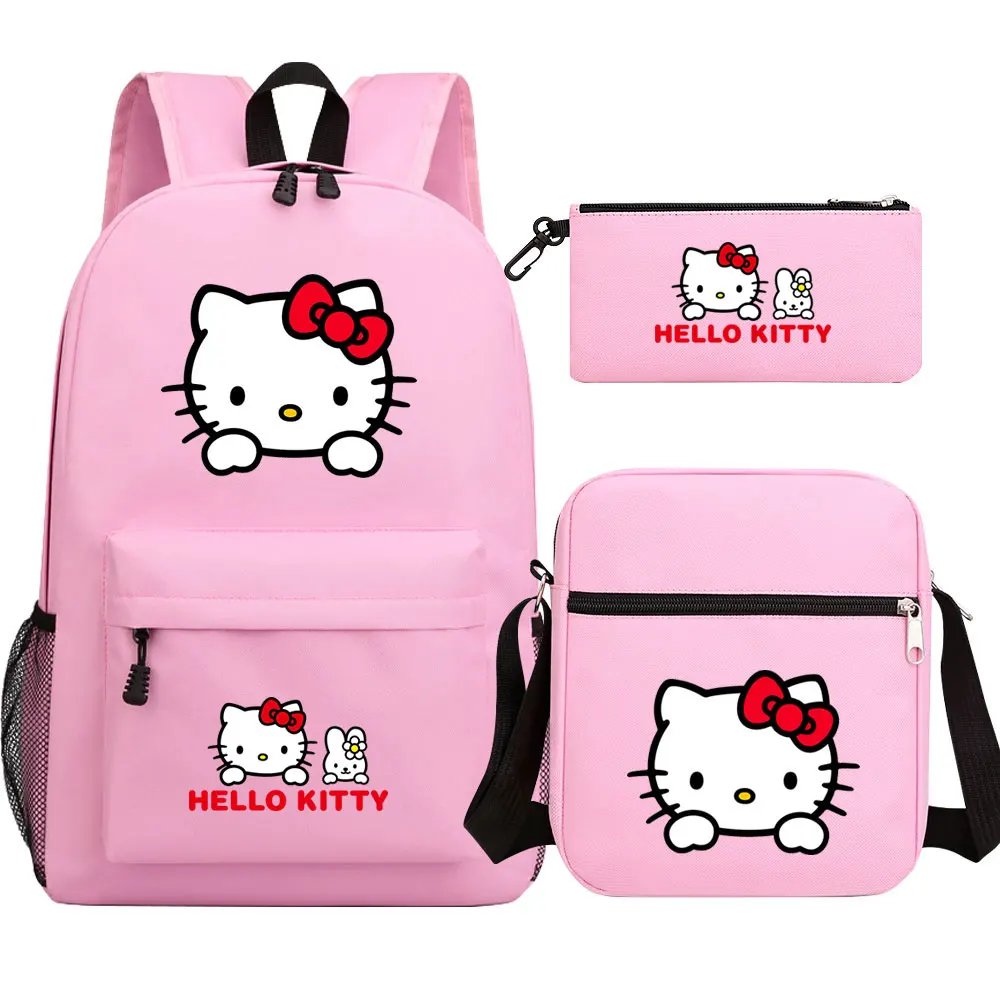 男の子と女の子のためのランドセル,旅行用バックパック,ショルダーバッグ,男性と女性のためのペンバッグ,新しいkawaii helloキティ,3個