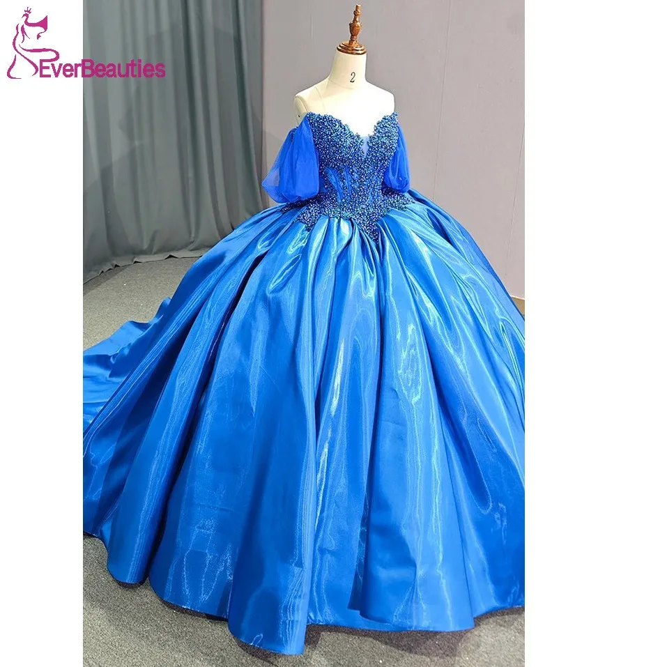 Quinceanera Dress Ball Gown Tulle Beaded Party Dress Half Sleeves Prom Evening Dress for Women Vestido De 15 Quinceañera