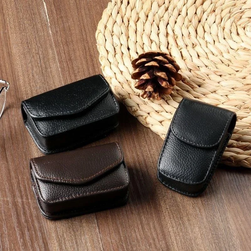 Genuine Leather Reading Glasses Case Multi-Functional Car Key Holder Belt Buckle Soft Black Waist Bag Leather Pouch Organizer