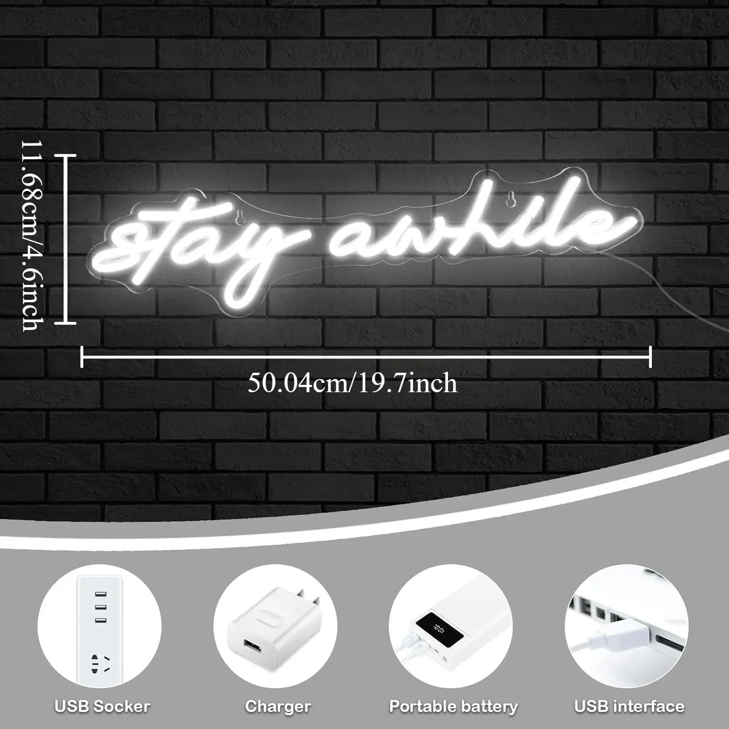 Stay Awhile Neon Signs USB Dimmable LED Neon Lights for Bar Bedroom Home Room Pub Party Wall Art Decoration Personzalized Gifts view 5