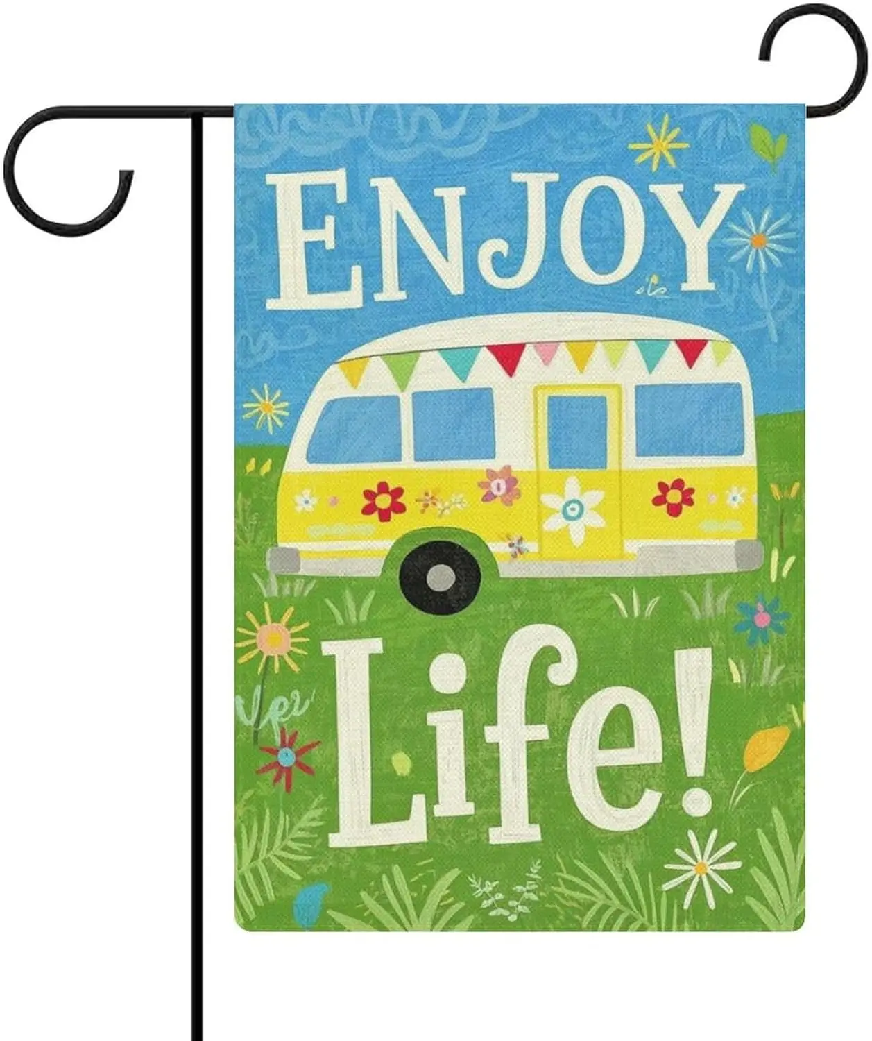 Happy Camper Enjoy Life Garden Flag 12x18 Inch Double Sided, Small Yard All Season Outdoor Decoration AAS