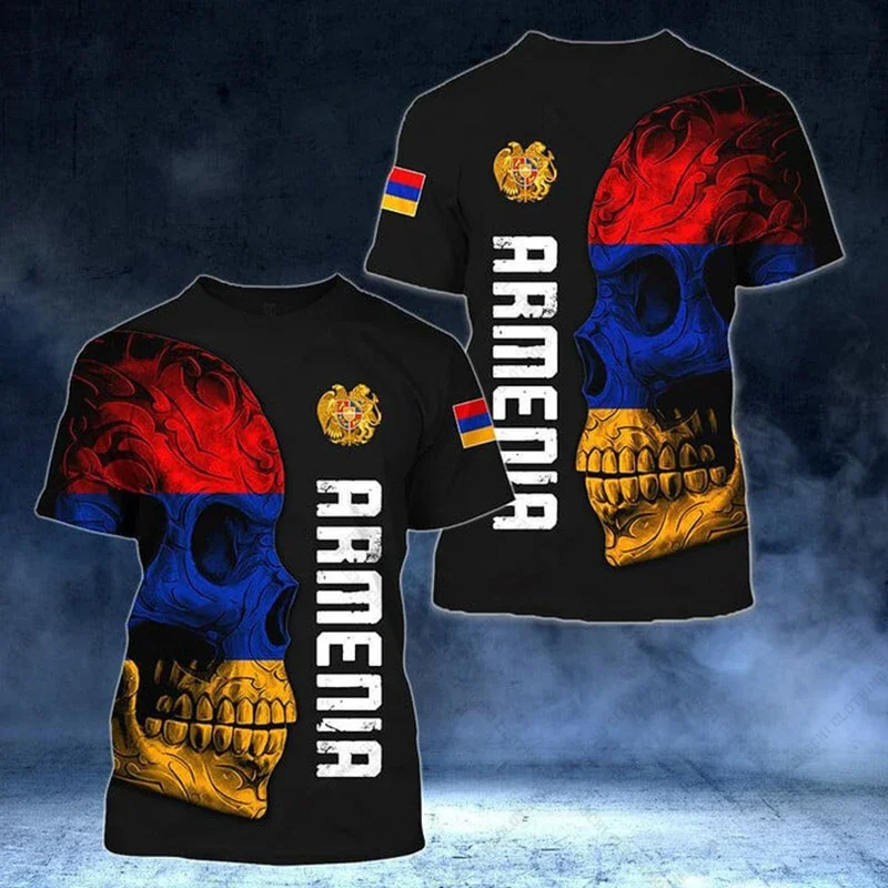 أرمينيا العلم ومعطف الأسلحة الجرافيك المحملة الصيف بلوزة كاجوال الرجال موضة فضفاضة تي شيرت الصبي المتضخم قصيرة الأكمام بلايز 6XL