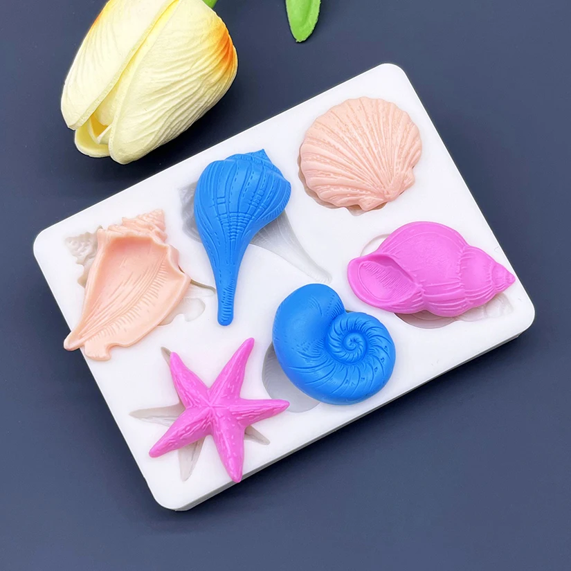 Shell Conch Starfish Sea Silicone Sugarcraft Mold Chocolate Cupcake Baking Mould Fondant Cake Decorating Tools