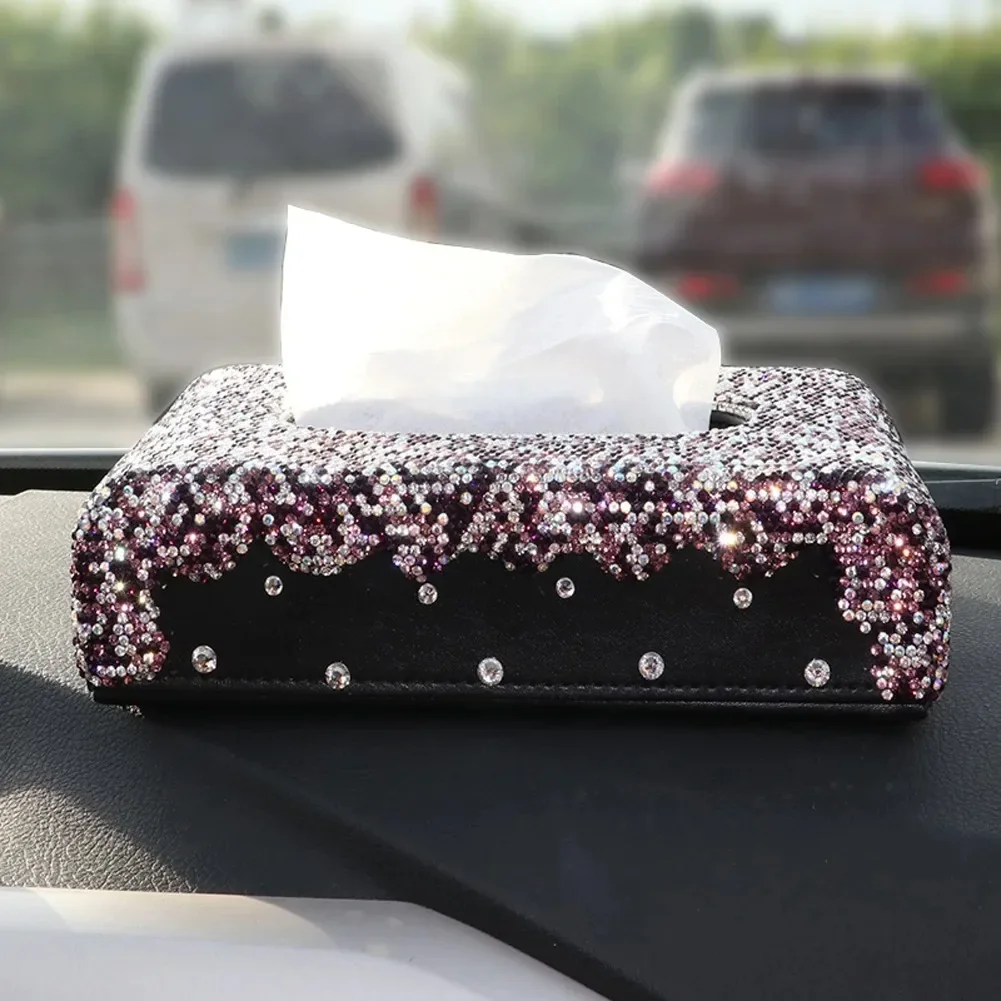 Beautiful Car Tissue Box with Crystals Towel Paper Cover Case for Women Car Home Office Sparkly Car Interior Styling Accessories