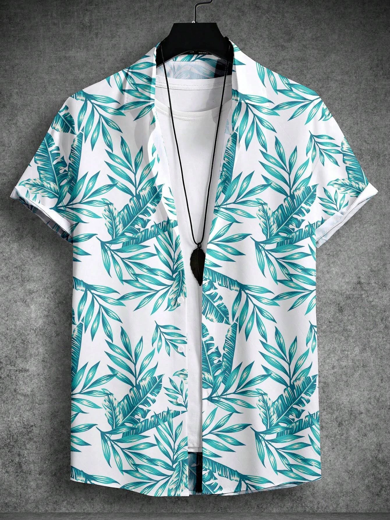 Botanical Flower Print Shirt Men\'s Summer Fashion Short Sleeve Top Casual Button Lapel Shirt