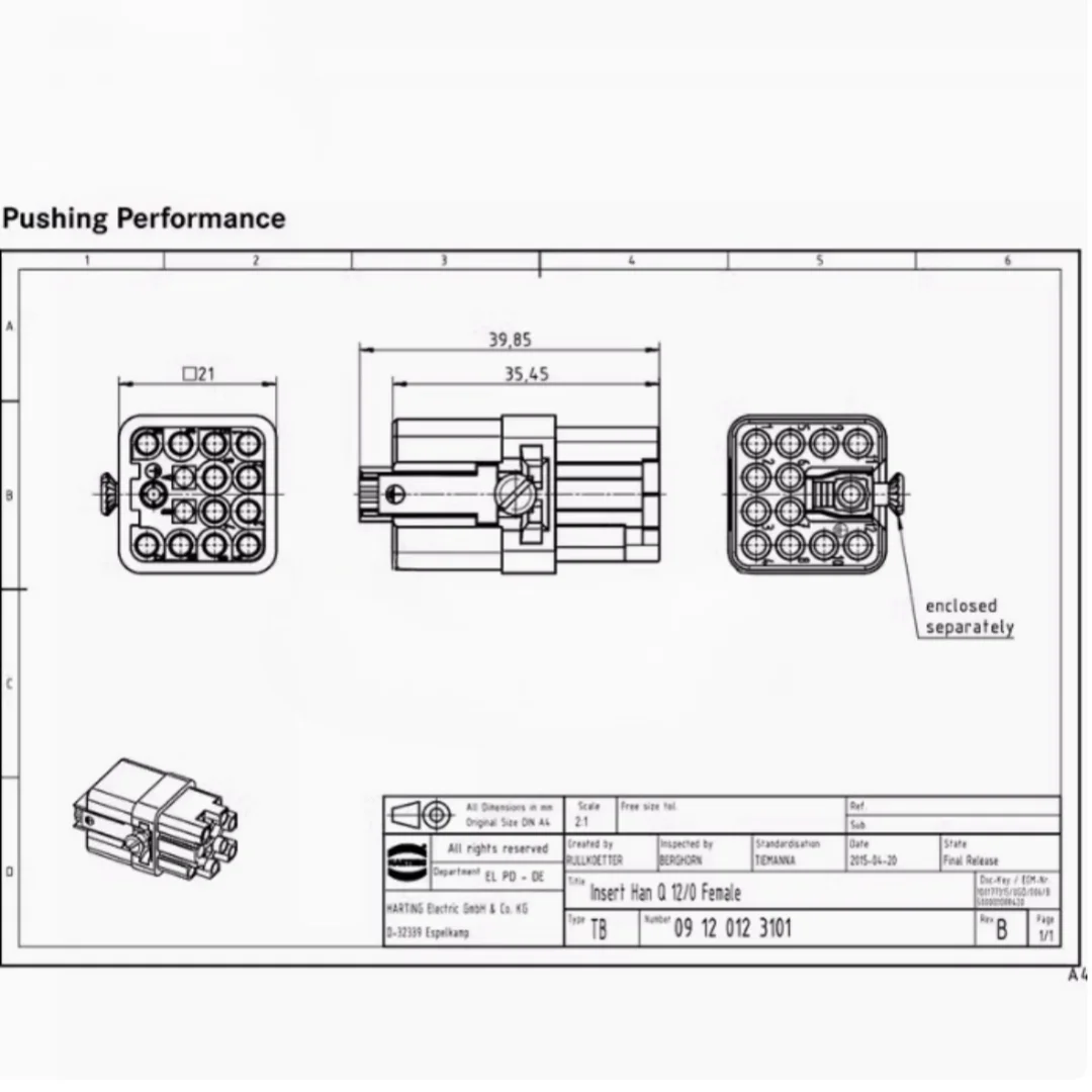 Konektor 12 inti 09120123101 HARTING HAN 012-F Han®Q 12/0