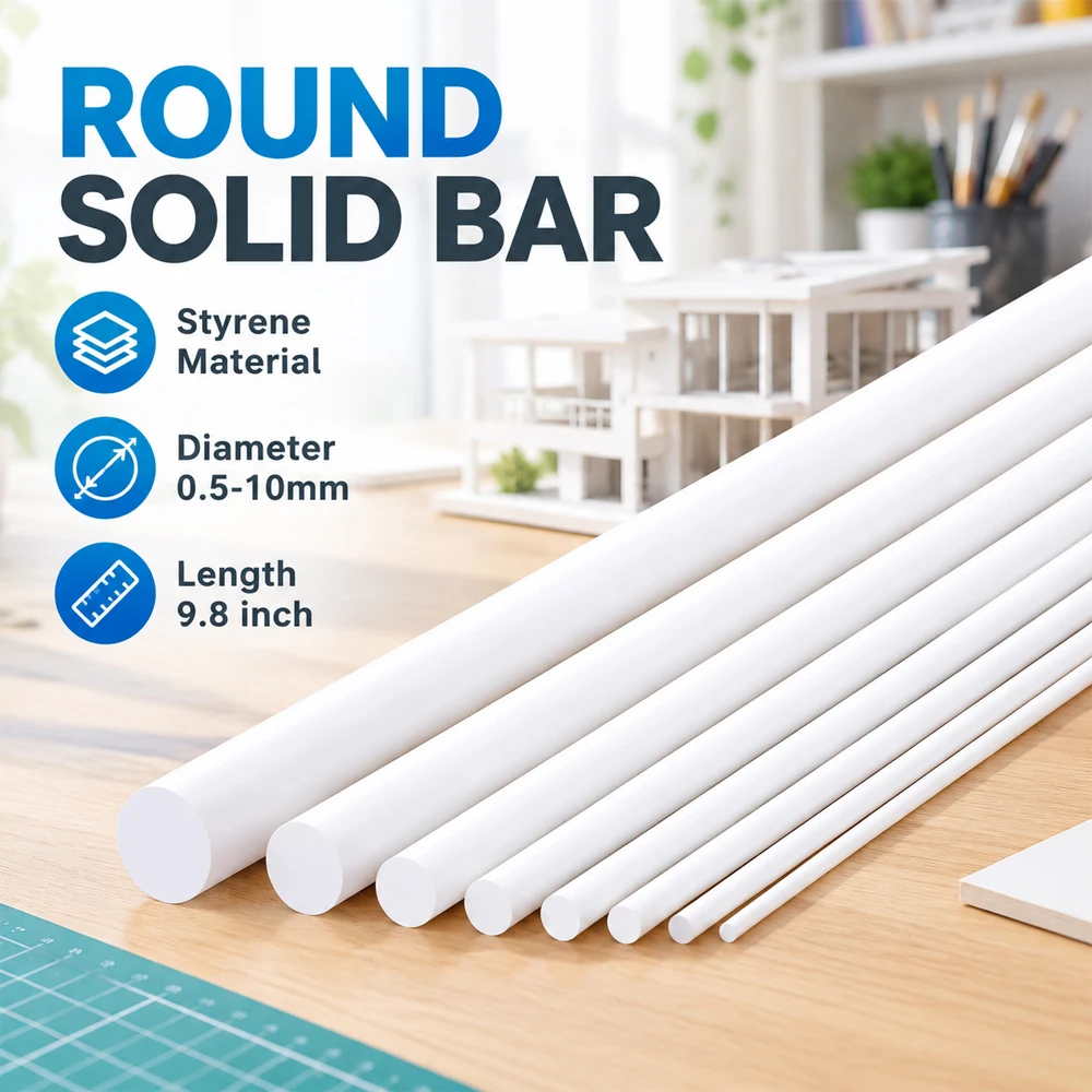 1/5/25/50PCS White Plastic Round Bar Rods ABS Styrene, 0.5 to 15mm x 250mm Diameter, Round Bar Rods