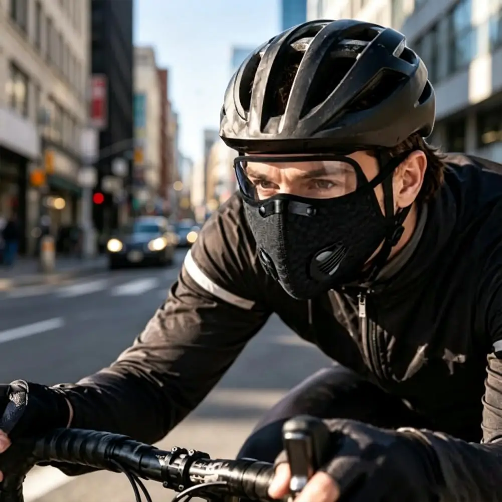 Cycling Face Mask with Filter & Breathing Valve Reusable Carbon Filter Dust Mask with Goggles Face Protection Shield for Riding