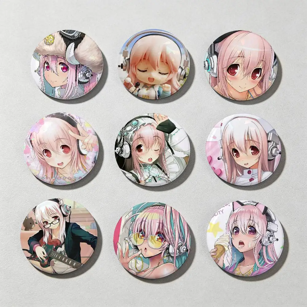 Super S-sonico Anime Laser diamond texture Button Pins Tinplate Brooches Cartoon Creative Badge For Backpack Clothes Decor