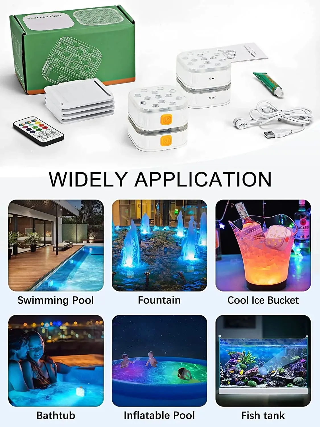 LED Submersible Pool Lights Underwater Lights Remote Control Swimming Pool Light with Timer Color Changing IP68 Pool Light