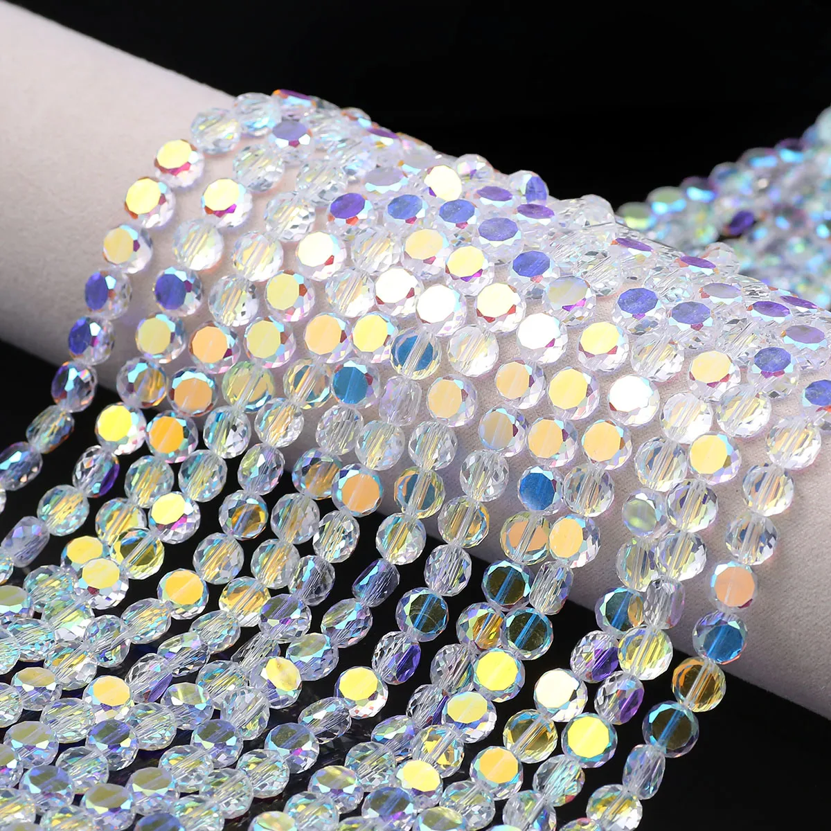 Flache runde superhelle 6 mm durchscheinende AB bunte Kristallglas-Abstandshalter lose Perlen für Schmuckherstellung DIY-Armband-Zubehör