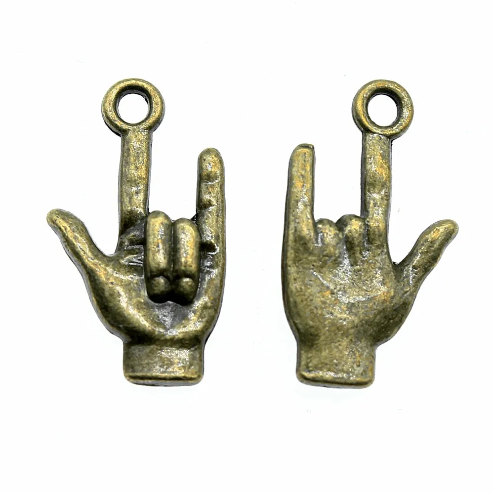WYSIWYG 10pcs 22x13mm Antique Silver Color Antique Bronze I Love You Hand Charm I Love You Gesture Charm