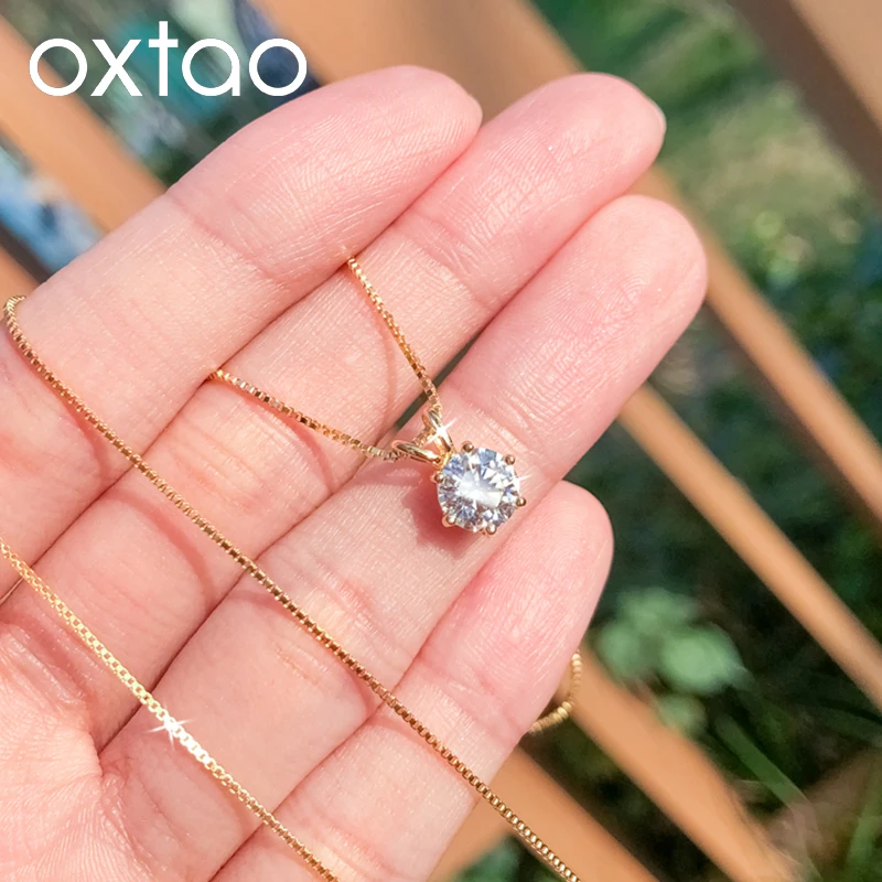 

Ожерелье-солитер OXTAO с муассанитом 0,5–5 карат, сертифицированное, имитация бриллианта, подвеска-шарм, ювелирное изделие, покрытие из 14-каратного золота