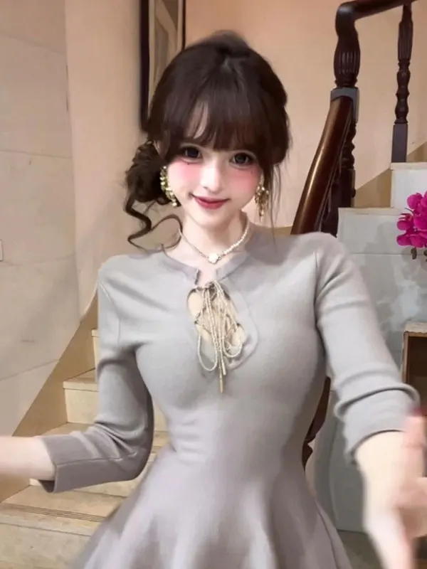 

Мягкое трикотажное платье с вырезами на талии, облегающее, из смесового хлопка, модное, осеннее, для женщин