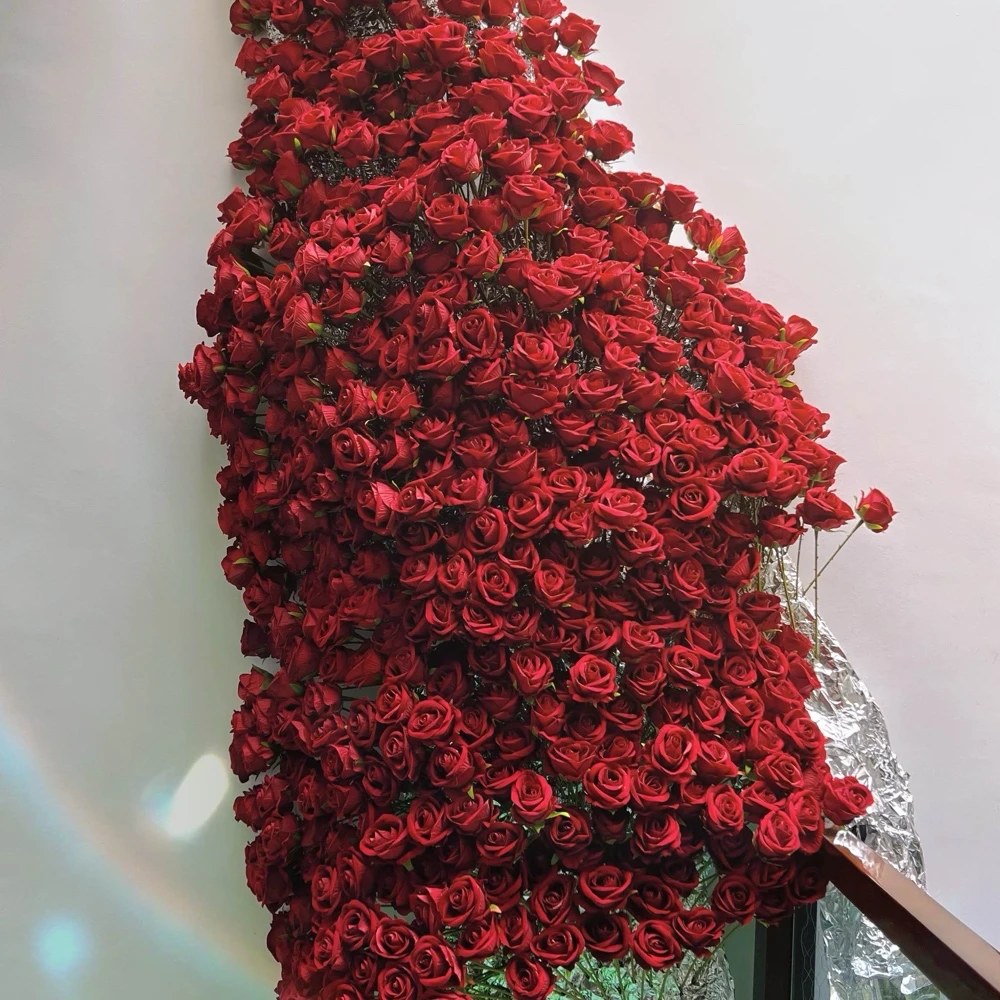 Ramo de rosas artificiales de seda de terciopelo, 50 piezas, rosas falsas de aspecto Real, centros de mesa de boda para el hogar, decoraciones para