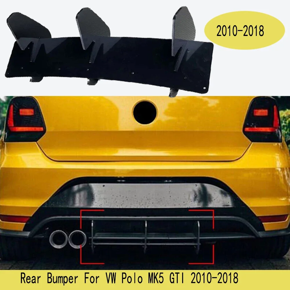 For VW Polo MK5 GTI 3 Fins Rear Bumper Diffuser Spoiler Splitter Polo 5 MK5 GTI 6R 6C 2/4 Door BodyKits Tuning 2010-2018 Mod