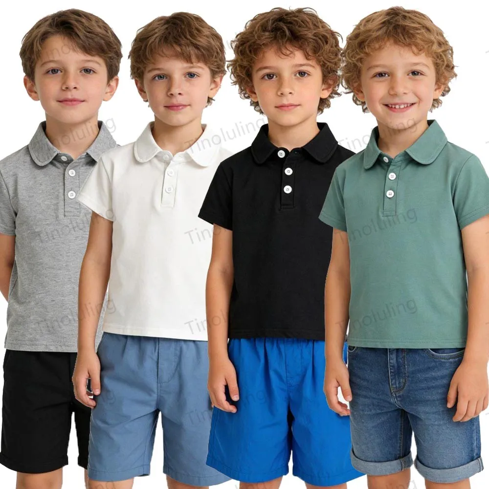 100% Cotton Boys Polo Shirts Kids Toddler Baby 1 to 2 3 4 5 6 7 Years Plain White Blue Children Polos T Shirt Designer Clothes