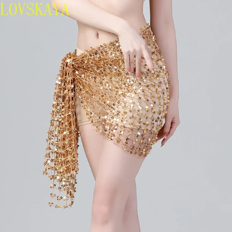 Belly Dance Hip Hollow Scarf Weimen Scarf Dance Sequins Arabic Latin Hip Scarf Sexy Belly Dance Belt Wrapped Skirt