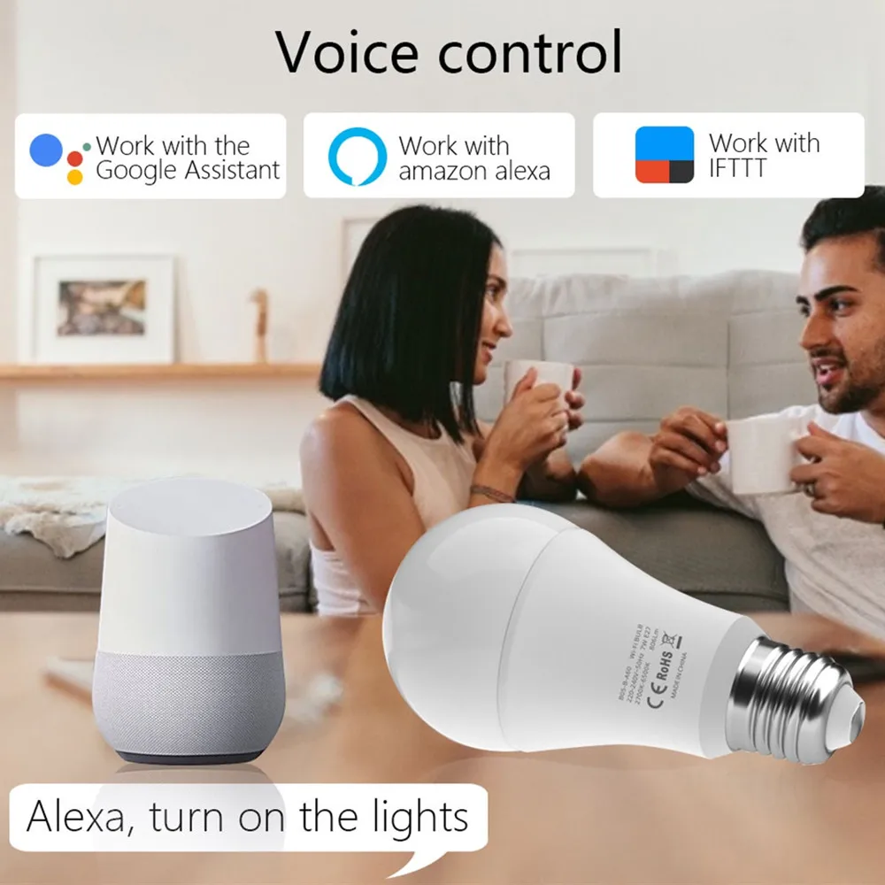 Inteligentna żarówka, E27 Tuya WiFi LED RGB lampa, praca dla Google Home Alexa Tuya inteligentne życie kompatybilne z Amazon Alexa Echo Google