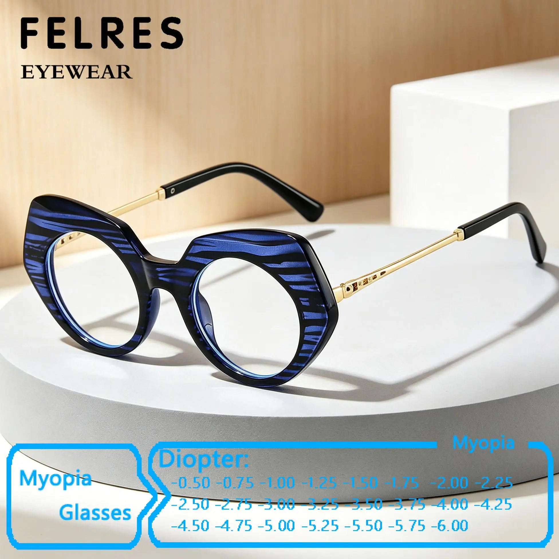 Blue Light Blocking Irregular Myopia Glasses Women Fashion Negative Diopter Prescription Optical Nearsighted Eyewear -0.5 to-6.0