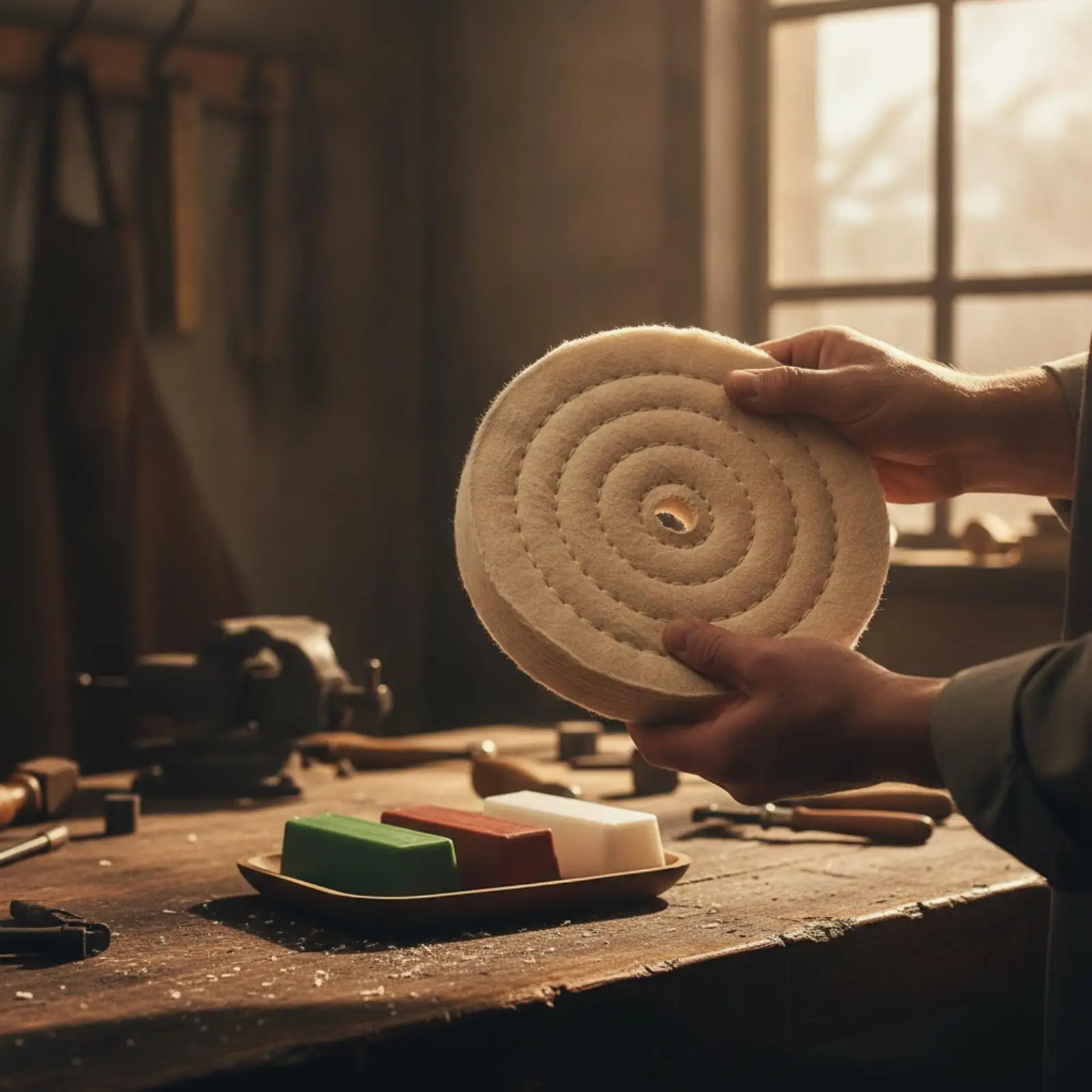 Layered Stitched Polishing Wheel Wide Application Cloth Polishing Wheel with Mounting Hole Soft Fiber for Detail Finishing