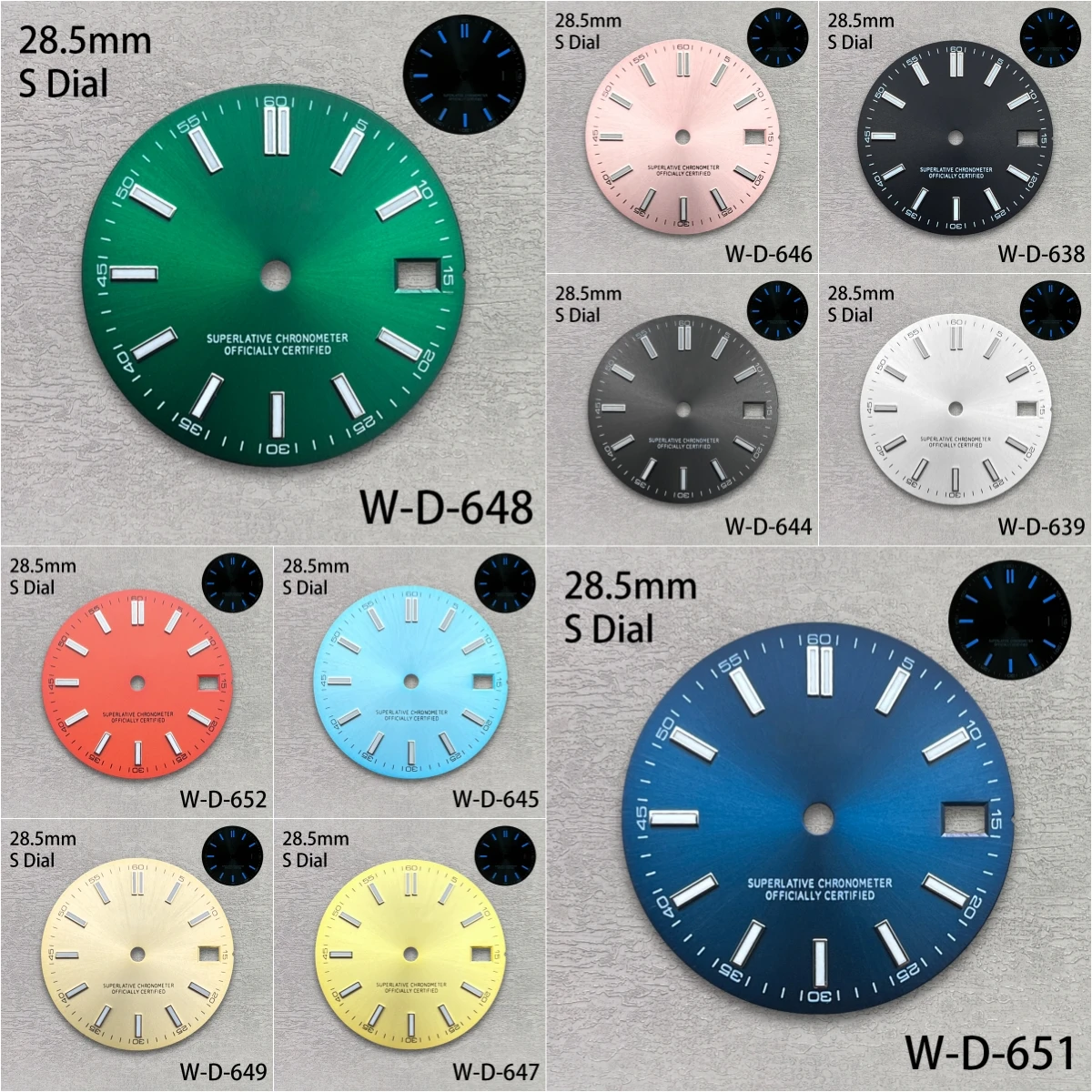 28.5mm Sunburst S Dial Fit NH35/NH36/4R Japanese Movement Blue Luminous High-Quality Dial Watch Modification Accessories