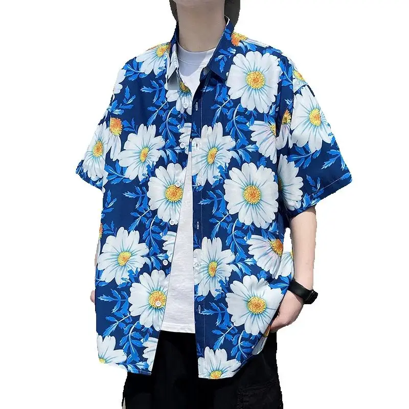 

Men's Short Sleeve Shirt Hawaiian Flower Print Lapel Seaside Button-Down Shirt Top Casual Fashionable Loose Shirts Hip Hop