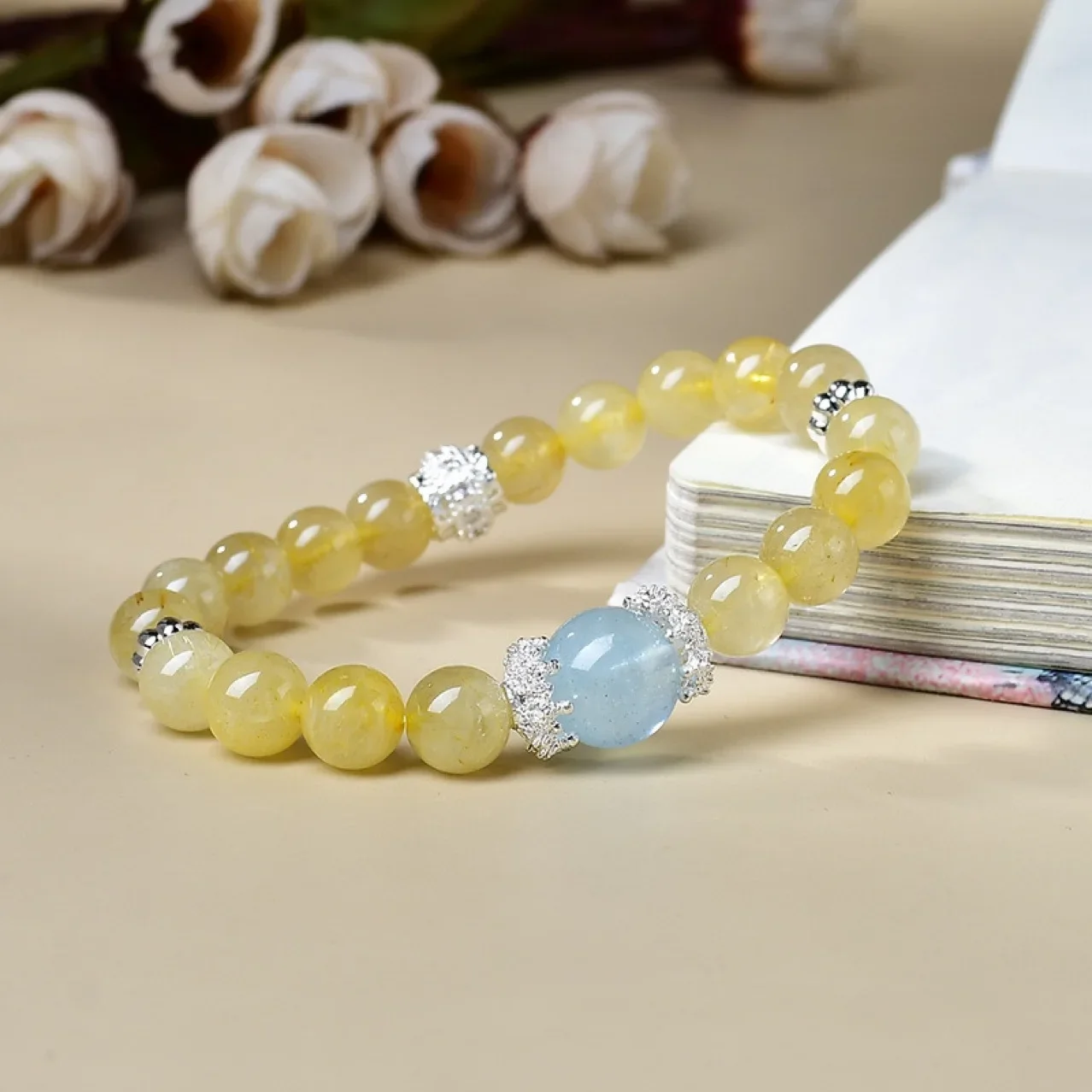 

Golden Hair Crystal Aquamarine Bracelet Women's Light Luxury Fashion Lucky Bracelet, Gift