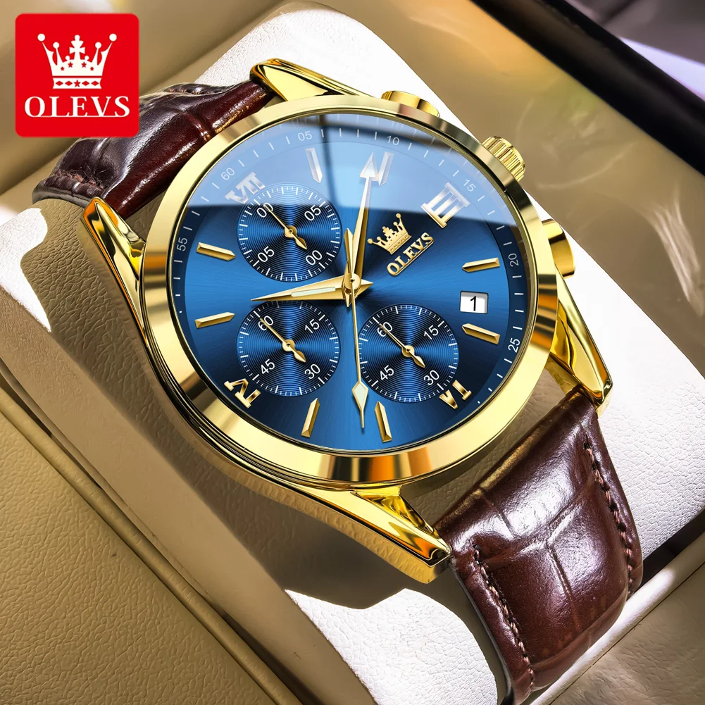 OLEVS 2872 Men Watch Original Leather Strap Original Waterproof Luminous Multifunctional Watch for Men