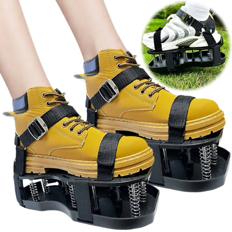 Double Layer Grass Loosening Shoes with Adjustable Strap and 26 Reinforced Steel Nails Grass Spike Shoes Garden Aeration Shoes