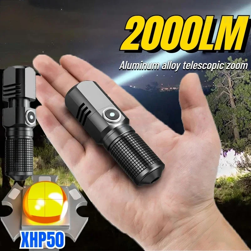 Super Bright EDC XHP50.3 LED Flashlight USB Torch Type-c Rechargeable Zoom Fishing Lantern Powerful 3 Lighting Mode Camping Lamp