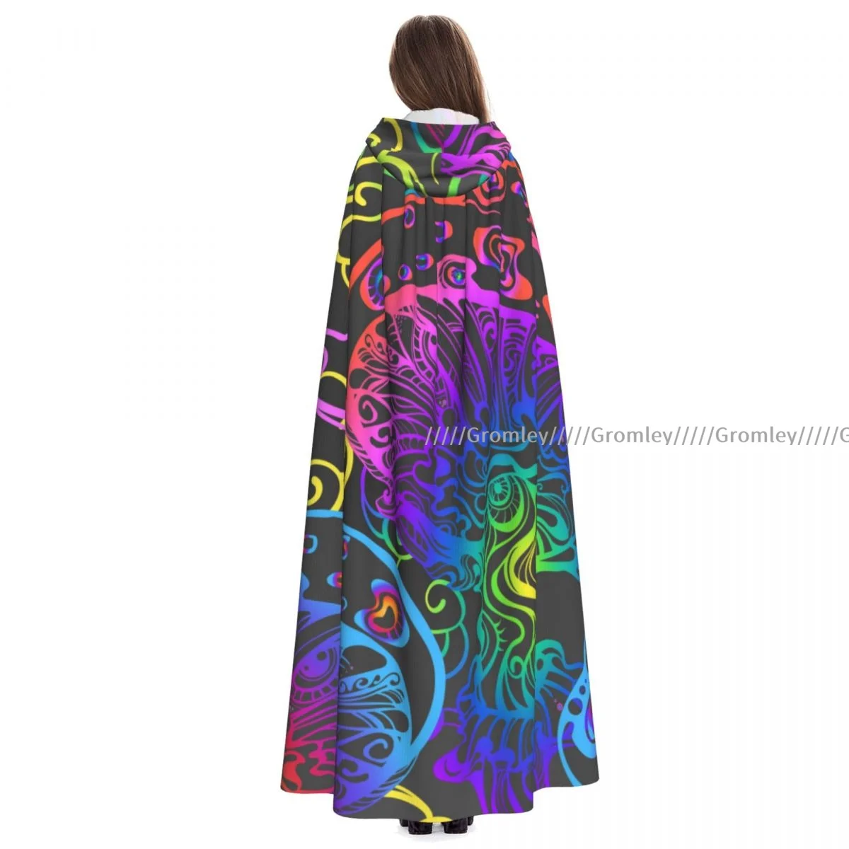 Witch Long Hooded Robe Magic Glowing Mushrooms Halloween Cloak Cosplay Costumes for Adult