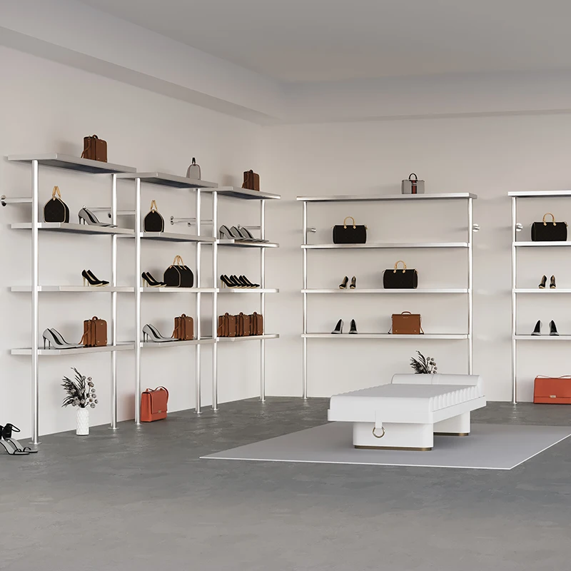 

Clothing store shoes stainless display celebrity rack bags multi-layer shelf women's clothing wall multi-