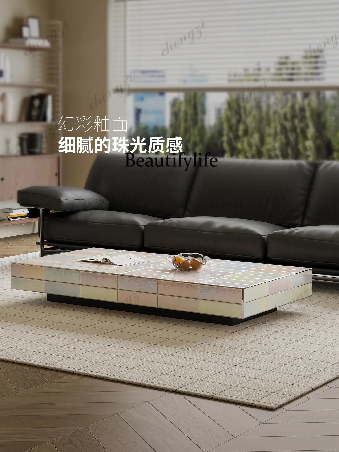 p182 Coffee table Italian light luxury designer living room household rectangular high-end Symphony handmade ceramic coffee tabl