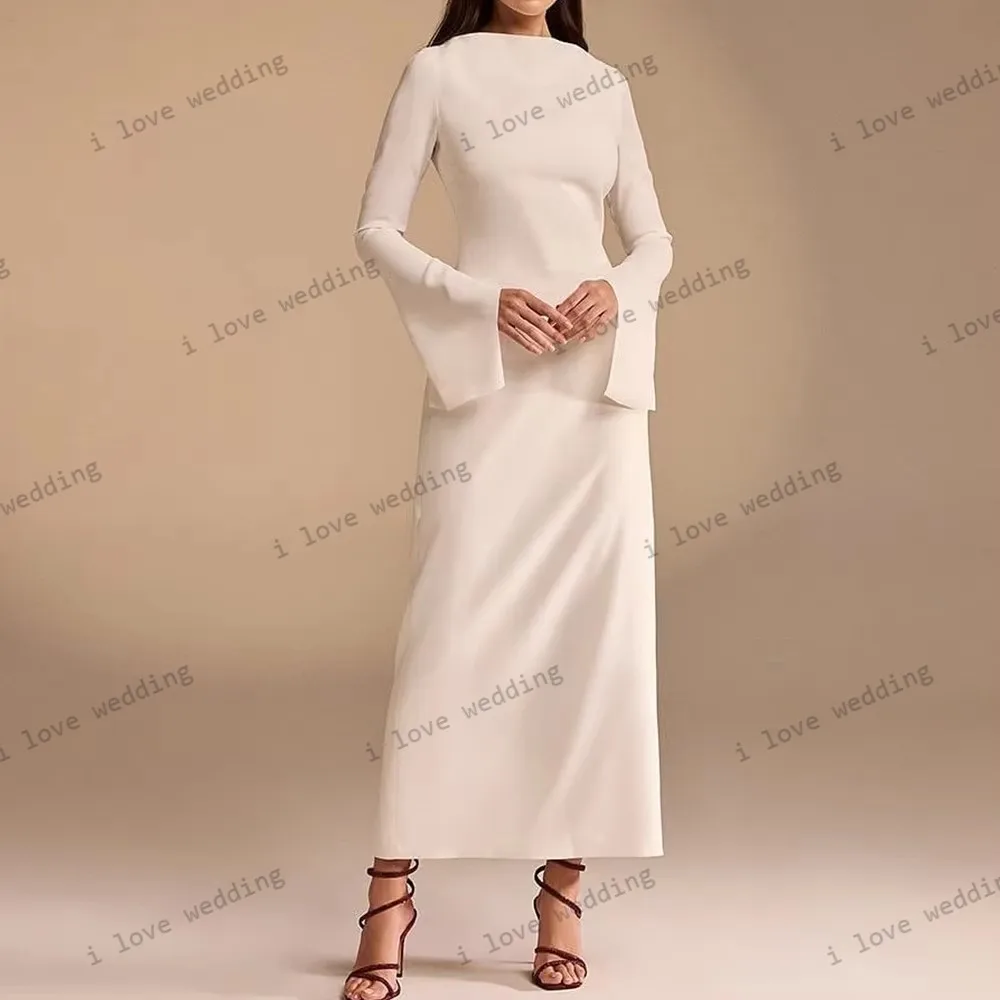 Vestido de noite 2025 elegante branco vestido de festa de casamento para mulher manga longa formal tornozelo comprimento cetim alta pescoço gala customzied