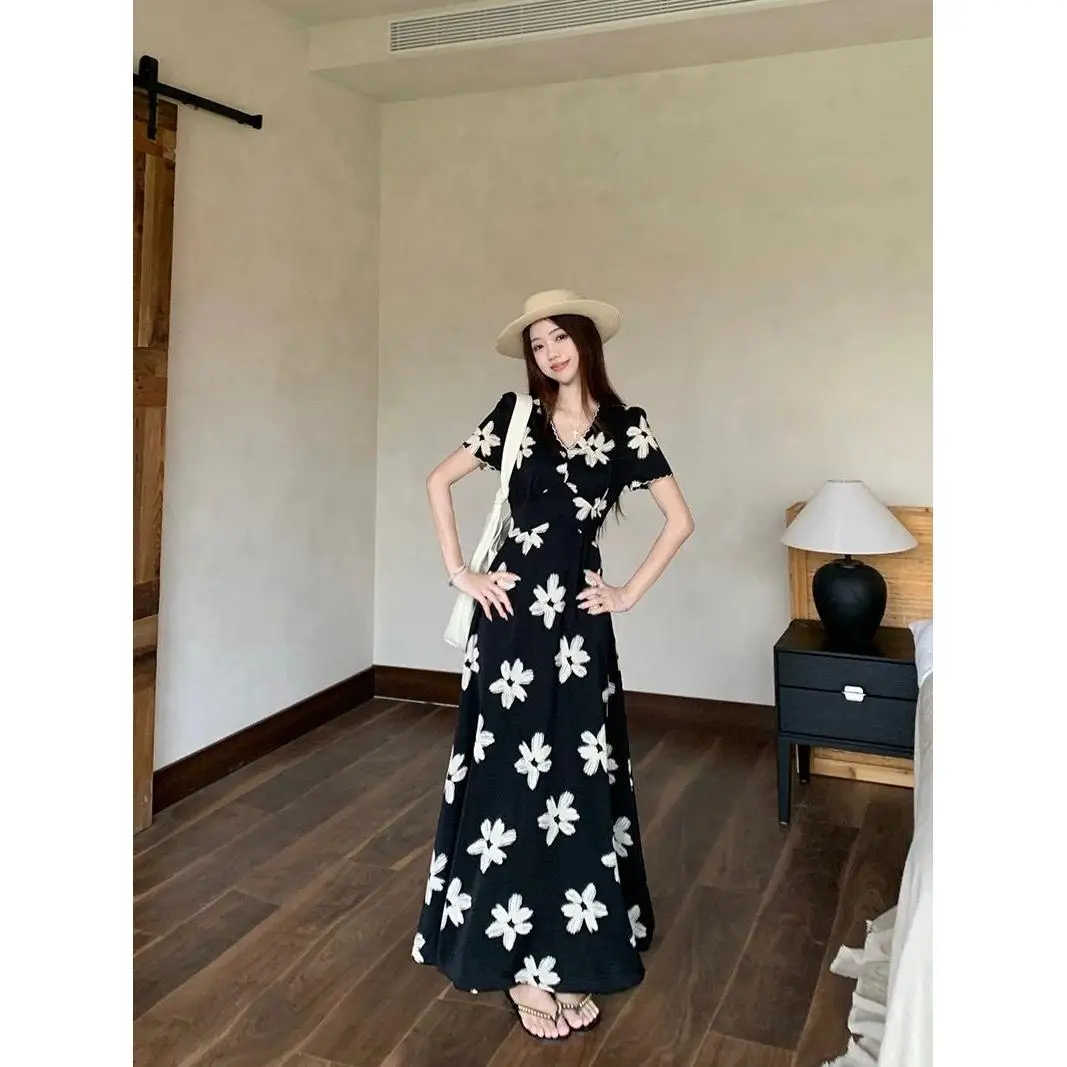 Stampa floreale Maxi Dr Estate da donna Nuovo ingombro in vita Dimagrante Vacanza Sle Sensazione di fascia alta Dr Or Sve V-...