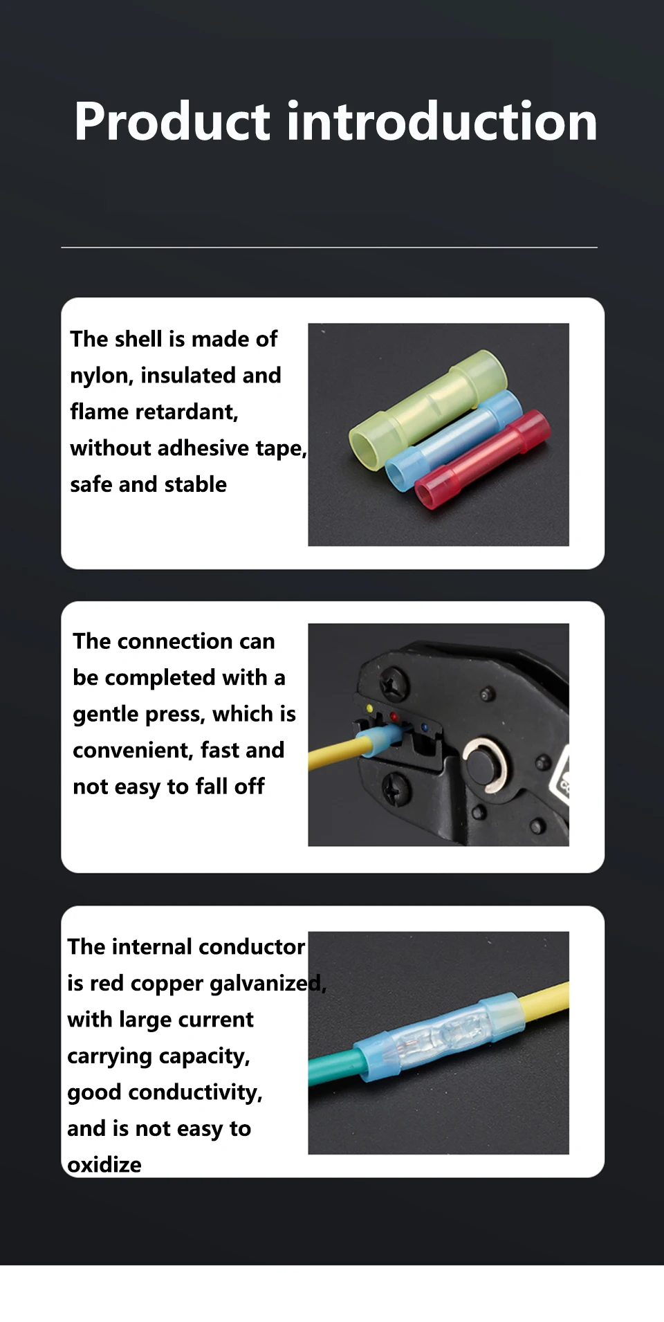 Nylon-isolierter gerader Stoßdraht-Anschlussstecker, Kupferleiter, elektrisches Kabel, schnelle Kaltpressklemmen, BNYF – Detail 5