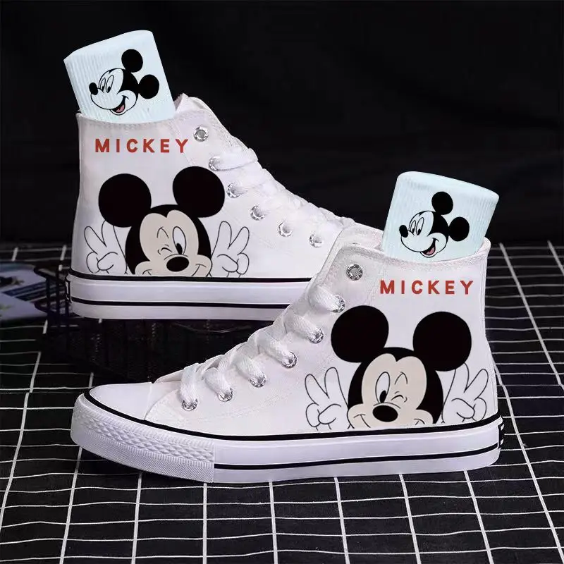 

Disney Mickey Mouse White Black Canvas Girl Boys Kids Shoes Casual Cartoon Comfort Children Print Breathable Shoes Size 35-44