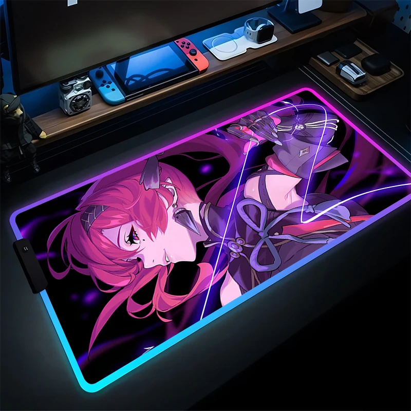 

LED Mouse Pad Gaming Wuthering Waves Mousepad RGB Computer Gamer Natural Rubber Desktop Mouse Mat Sexy Girl Yinlin Keyboard Pad