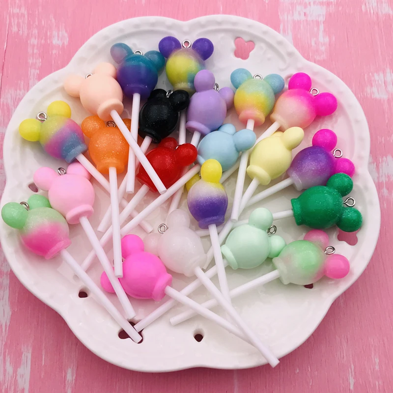 10pcs Hot Selling Resin Cute Newest Colorful Mouse Lollipop Charm for Keychain, Earring, Scrapbooking, DIY Making, Necklace