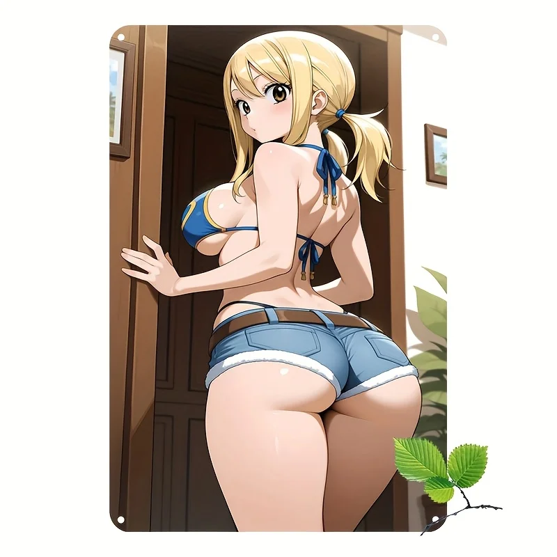 Vintage Anime Blonde Girl in Bathroom Door Poster - Retro American Metal Tin Sign, Waterproof & Dustproof Wall Decor for Home
