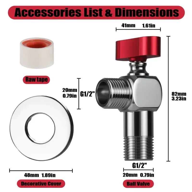 صمام كروي نحاسي عالي التحمل مع وصلة ملولبة ذات 4 نقاط - تدفق عالي، غير عائق، تسخين واضح، مقبض أحمر