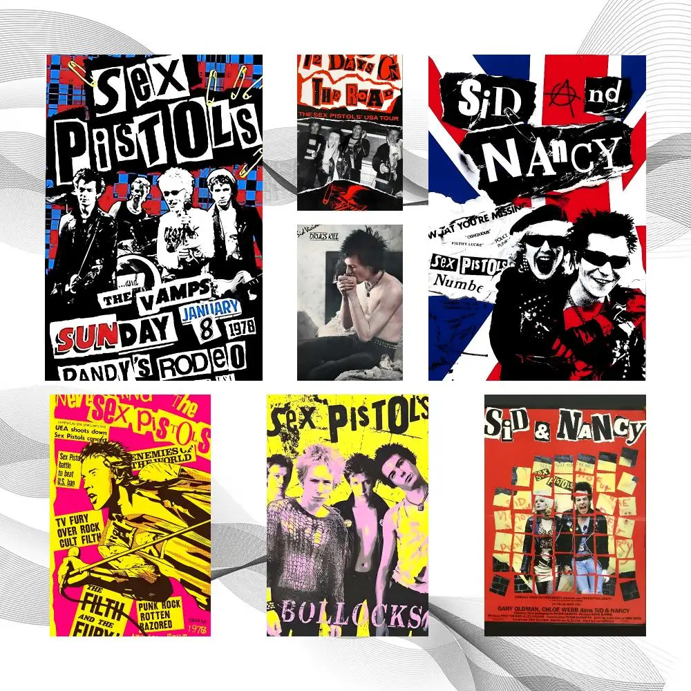 Music Modern Pop S-Sex Pistols Poster Peel And Stick Wall Art Self Adhesive PP Waterproof Wall Decor Living Room Bedroom Gift