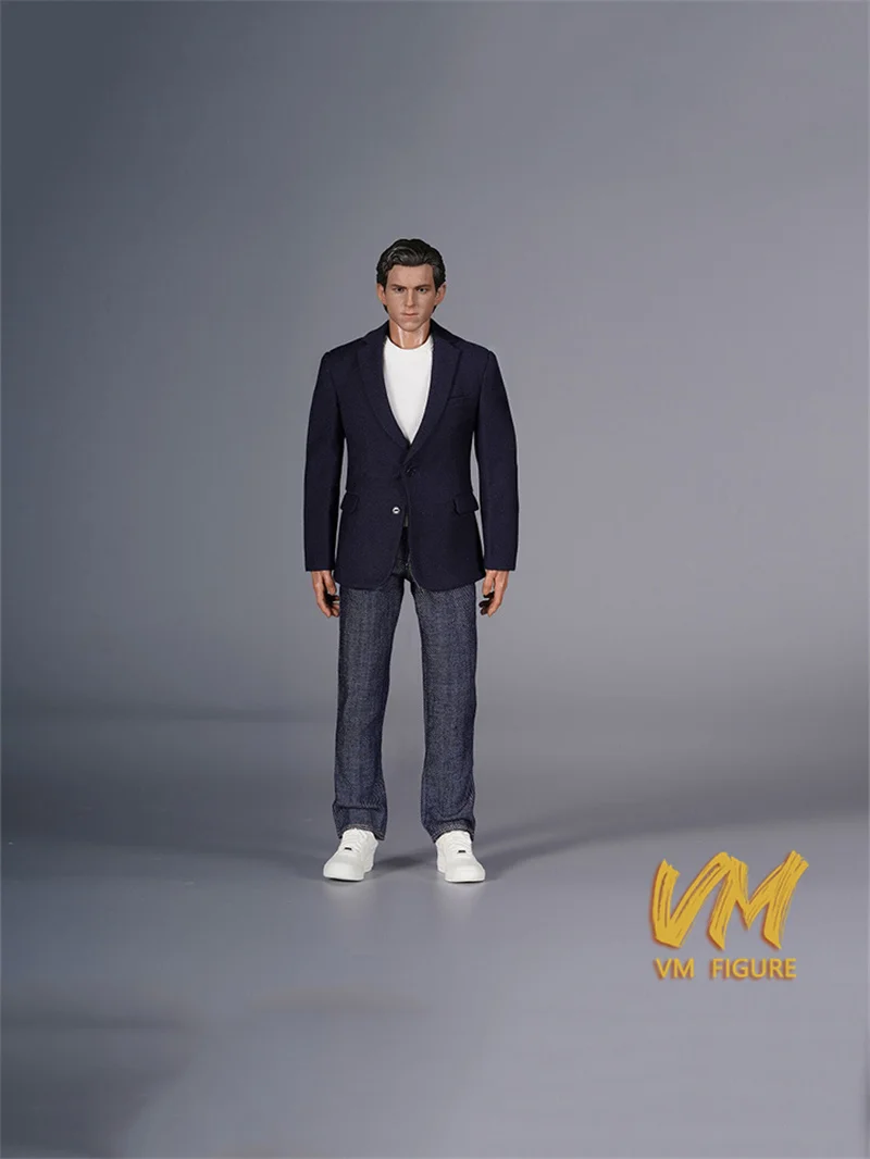 1/6 Męski strój rekreacyjny: marynarka, podkoszulek, jeansy, regulowany pasek, buty, ubrania, model pasujący do 12-calowych figurek żołnierzy i lalek.